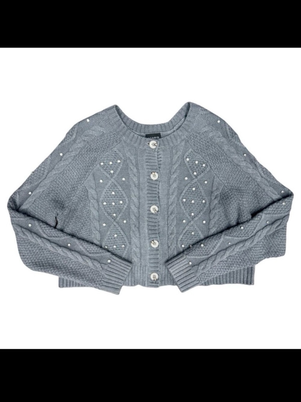 EUC Women's‎ TORRID Cropped Cable Cardigan Rhinestone Sweater Gray | Size 00-M/L